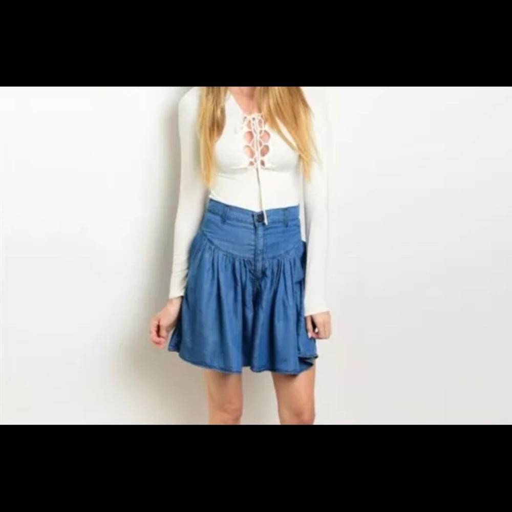 USA Denim Skort Shorts Skirt Pockets NWTS L